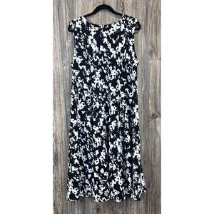 Calvin Klein Plus Size 16W Sleeveless A-Line Midi Dress Black White Monochrome